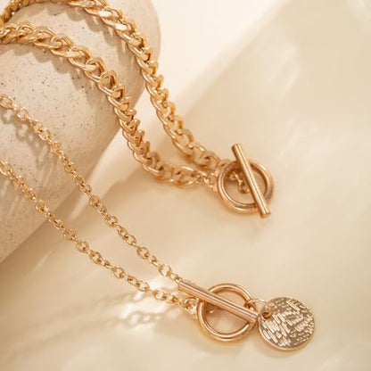 Otxas Layered Gold Necklaces for Women Non Tarnish Chunky Necklace | Stacked Necklaces for Women Heart Pendant Toggle Necklace Paperclip Chain Necklaces for Daily Wear, Party, Gift - style: Style 6