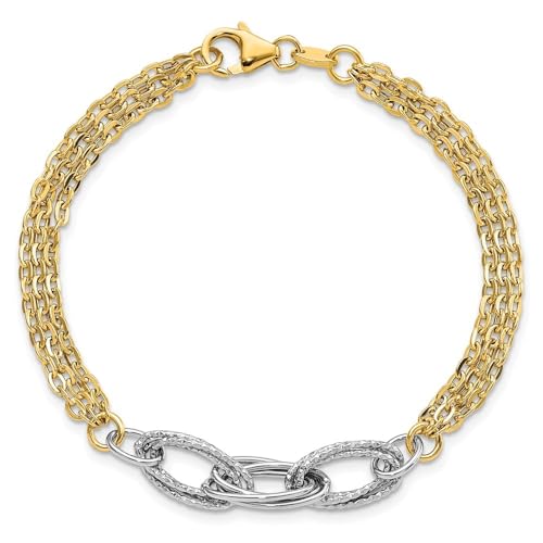 Solid 14k Gold Two-Tone Gold Fancy Link Bracelet 7.5"