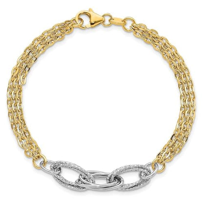 Solid 14k Gold Two-Tone Gold Fancy Link Bracelet 7.5"