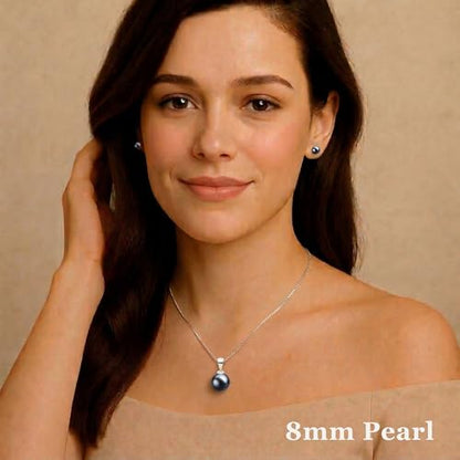 AAAA Black Japanese Akoya Cultured Pearl Pendant, Solitaire Style for Women, 14k White or Yellow Gold Plated Sterling Silver, 16-18" Box Chain, Gift Box & Certificate