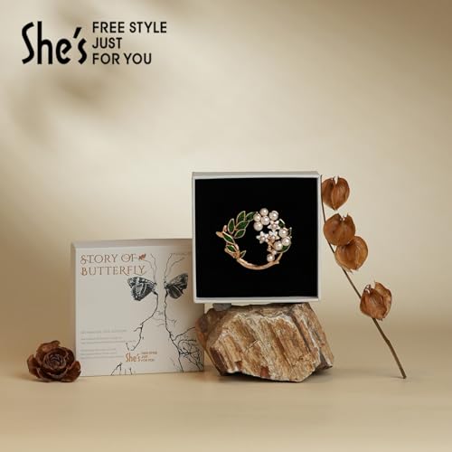 SHE'S FREE STYLE JUST FOR YOU Handmade Gardenia Brooches and Pins For Women, Enamel Flower Brooch Green Leaves Pins Hand Dripping Oil Jewelry Brooch Pins Fashion Garland Safety Pins - color: Green