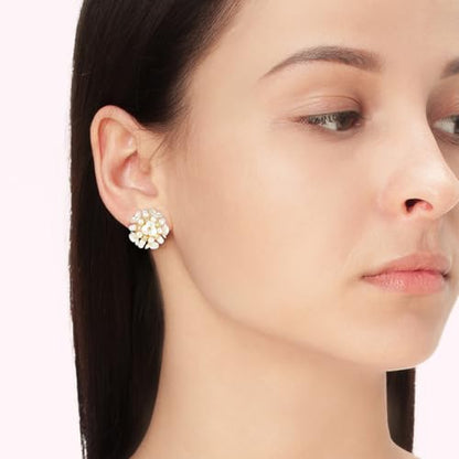 YOQUCOL Simulated Pearl Flower-Cluster Shape Clip On Stud Earrings Non Pierced Ear Earrings for Women - color: Plum blossom