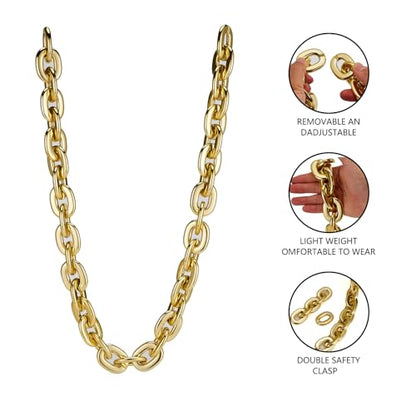 Passed colorfast test 39-inch Large Plastic Chain Necklace with Gift Box | 2/4 Pack with Gift Box,Gold Plastic Chain,Hip Hop Rapper Style, Fade Resistant,Detachable,for Parties, Awards,Prizes, Unisex - color: Gold