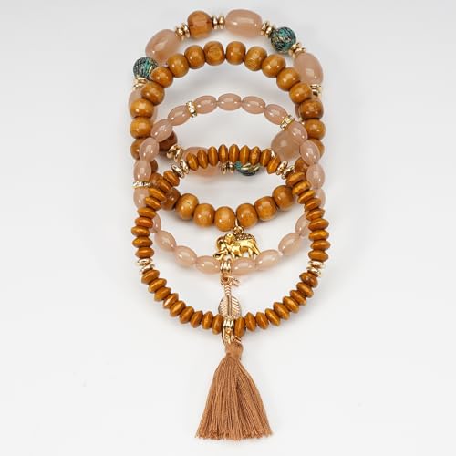 Boho Wooden Beads Bracelets Bohemian Bracelet Stack for Men Women Wood Beaded Bracelet Set - color: T