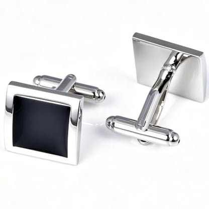 Silver Black Tone Square Men's Cufflinks for French Shirt in Gift Box | Classic Tuxedo Mens Women Cuff Links Set Jewelry for Wedding Party Formal Casual Business Office Dress, Easy to Put on