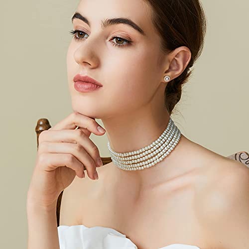 BABEYOND Round Imitation Pearl Choker Necklace Multi Strands Choker 20s Flapper Necklace Accessories for Gatsby Themed Party - style: 5-layer