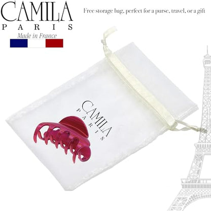 Camila Paris CP3218 French Hair Clips for Women, 3.5" Large Claw Clip Strong Hold All Day, Girl Large Claw Clips for Thick Hair, No Damage No Slip Flat Clip for Women. Made in France - color: Fushia