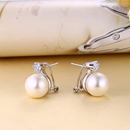 Han han Pearl Stud Earrings for Women 925 Sterling Silver, Pearl Jewelry Gift for Women 8MM-13MM - style: A- Large Pearl Studs 13mm