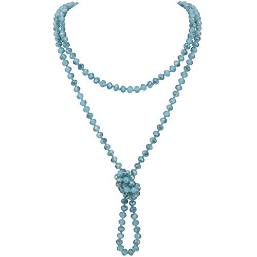 Firstmeet Fashion Beads Rope Knot Long Beaded Necklace Versatile 60" Strand Costume Jewelry for Women - color: Aqua Sky AB