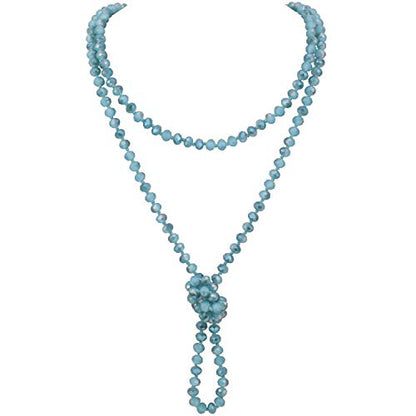 Firstmeet Fashion Beads Rope Knot Long Beaded Necklace Versatile 60" Strand Costume Jewelry for Women - color: Aqua Sky AB