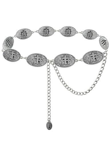 TOPACC Cowgirl Belts for Women Metal Rodeo Concho Western Chain Belt | Adjustable Cowboy Western Belt for Dresses Jeans Boho Country Concert Outfit - color: C-silver, size: Fit Waist: 26-28 in