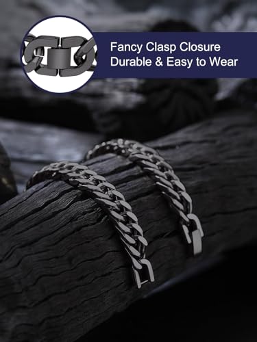 Bandmax Cuban Bracelets for Men, Stainless Steel Link, 7.5"/8.3"/9" Length | 7/8/12mm Width, Miami Wristlet Chain, Steel/Black/Gold Tone, Hip Hop Jewelry, Gift for Son Grandson Husban - color: Black