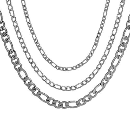INFINIQUE CREATIONS Stainless Steel Silver Figaro Chain Bracelet Necklace Men Women 3-12mm 7-38" - size: 10, style: 4mm