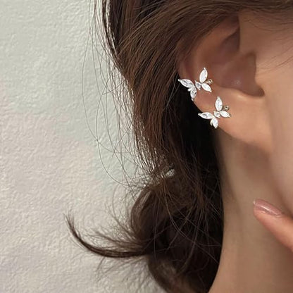 Ear Cuff Earrings for Women Non Piercing Faux Earring Cuff Rose Gold Earring Cuffs Non Pierced - color: Silver butterfly ear cuff