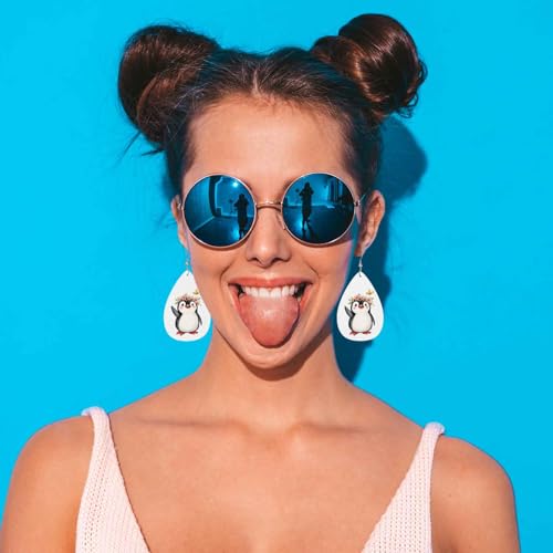 Penguin Leather Earrings For Women Cartoon King Penguin Butterflies Florals Wreath Lightweight Water Drop Earrings Fashion Jewelry Teardrop Earrings For Friends - color: Penguin