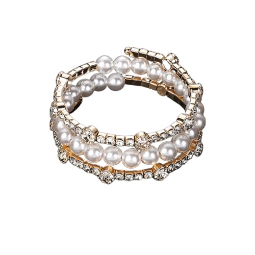 Imitition Pearl Stretch Bracelet Layers Stackable Bangle Bracelet Crystals Pearl Elastic Wristband for Women Wedding Jewelry - color: Sytle 7 Gold