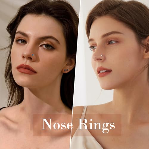36-44 Pcs 18G 20G Nose Rings Studs Nose Rings for Women Nose Piercings Jewelry Surgical Stainless Steel Nose Studs Moon Star Heart Butterfly Hypoallergenic Body Piercing Jewelry for Women Men - color: 20G Black A-Screw- 44 Pcs