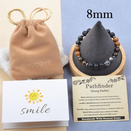 468Handmade Adjustable Natural Gemstone Crystal Bracelet Healing Power Energy Inspirational Gifts with Card for Unisex - color: 18-Pathfinder（Strong Vitality）, size: 8mm