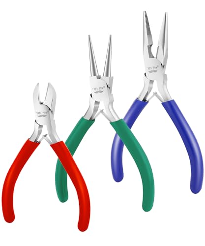 Mr. Pen- Pliers for Jewelry Making, 3 Pack, Chain Nose | Round Nose Pliers Set and Wire Cutter for Beading, Wire Wrapping, Jump Rings, Jewelry Repair, Crafting, DIY - color: Blue, Green, Red