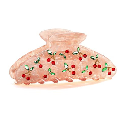 LILIE&WHITE Acrylic Pink Hair Clips For Women Cherry Hair Clip Claw Clips | With The Rhinestone Pattern In Red Cherry Strong Hair Fix Hair Clips Accessories Fashion Hair Claw For Women - color: HC21221C