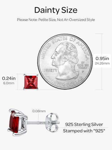 ChicSilver 925 Sterling Silver Earrings Sparkling Heart/Round/Princess Cut Birthstone Earrings for Women Birthday Jewelry with Gift Box - style: A.January(Garnet)-Princess Cut