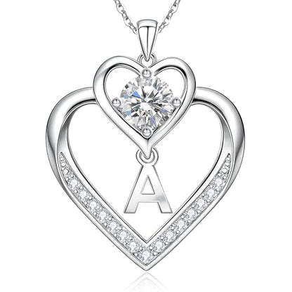 RIVIKO 1 Carat Moissanite Heart Initial Necklace for Women,Letter Pendant | 925 Sterling Silver Chain,Personalized Jewelry,Anniversary Birthday Gifts for Wife Friend Mom - color: Letter A