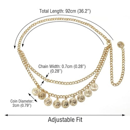 Waist Chain for Women - Silver Body Chain Crystal Body Jewelry, Stylish Adjustable Belt for Summer Beach Bikini Rave Festival Outfit Accessories - color: Gold-2