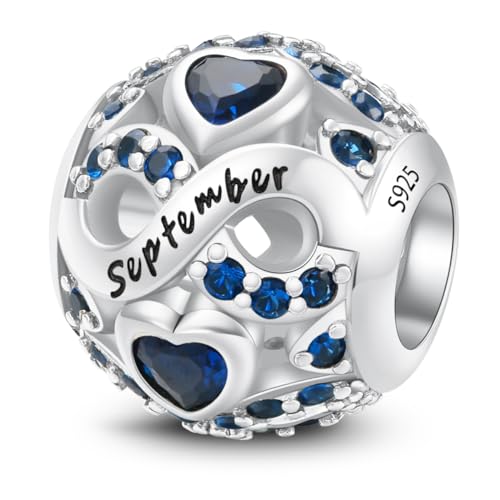 MICOO 925 Sterling Silver Jan-Dec Birthstone Charms For Bracelets and Necklaces, Original DIY Bead Charms With Cubic Zirconias Jewelry Birthday Gifts For Women. - color: 9-Sep Birthstone charm