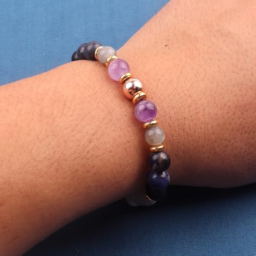 KSQS Healing Stone Bead Bracelet for Women, Natural Gemstones Balance Protection Bracelet, Spiritual Crystal Beads Bracelet Anxiety Relief with Meaning Card - color: Anxiety Stress