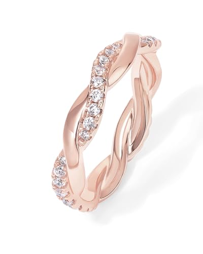 PAVOI 14K Gold Plated Cubic Zirconia Twisted Rope Eternity Band for Women - color: Rose Gold, size: 7.5