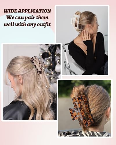 4PCS Large Claw Clips for Thick Hair, Large Acrylic Hair Clips | Modern Marble Geometric Design, Non-Slip Secure Hold for Long Hair, Buns, Updos and Everyday Styling - color: White + Tie-dye
