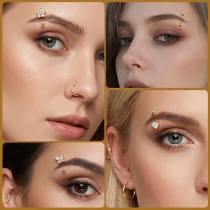 16 Pcs Rook Piercing Jewelry Eyebrow Piercing Stainless Steel Vertical Labret Lip Jewelry 16G Gold Cartilage Curved Barbell Daith Surface Tragus Belly Lip Ring Body Piercing Jewelry for Women