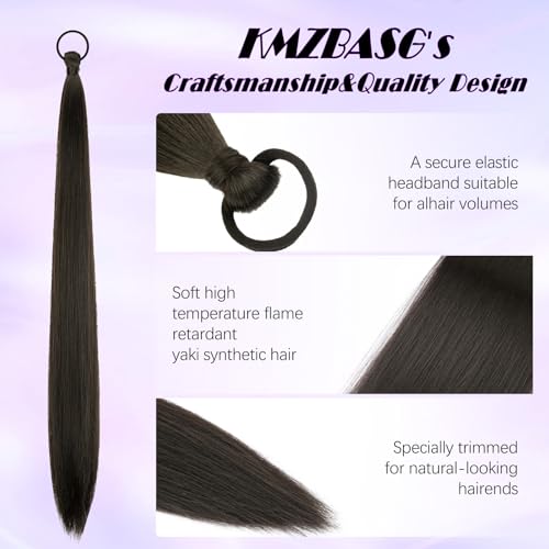 2 PCS Black Brown Ponytail Extension with Hair Tie DIY Braided Ponytail Extension Warp Around Yaki Straight Sleek Hairpieces Light and Soft Fluffy Stayle Ponytail for Women Daily Party Use - color: Brown Black
