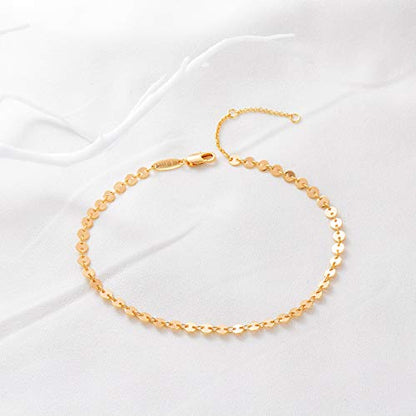 MEVECCO Anklet for Women Gold Chain 14K Gold Plated Dainty Boho Beach Summer Simple Foot Jewelry Ankle Bracelet - style: Coin
