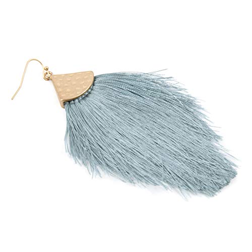 Bohemian Thread Tassel Drop Earrings - Geometric Petal Fan Fringe Feather Statement Chandelier Duster Dangles - color: Classic Tassel Chandelier - Light Blue