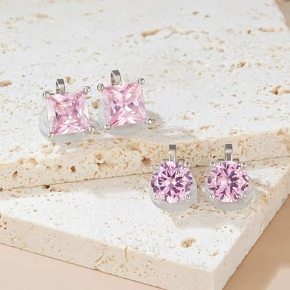 YOQUCOL 2 Pairs 8MM Cubic Zirconia Crystal Clip On Stud Earrings Non Pierced Stud Earrings For Women - color: Pink