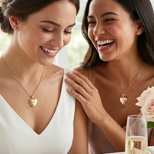 Twenty&Sixty Personalized Heart Locket Necklace for Women, Girl, Kids, Holds Pictures, Birth Flower Personalized & Engraved Picture Locket Necklace Gold/Silver/RoseGold