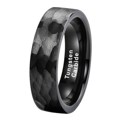 TUTISS 6mm 8mm Silver/Black/Gunmetal/Gold/Rose Gold Hammered Tungsten Rings for Men Women Couple Fashion Jewelry Engagement Wedding Bands Matte Finish Comfort Fit - color: 6mm Black Tungsten