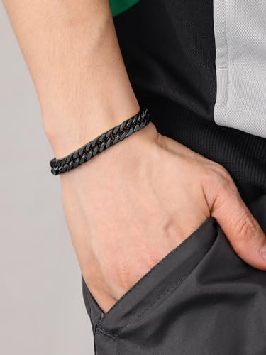 ChainsHouse Stainless Steel Cuban Link Bracelet, 6mm/8mm/12mm/17mm Width, 7.5"/8.3"/9", Black/ 18K Gold Plated Chain Wrist Bracelets for Men Women, Send Gift Box - color: S: Black-8mm width-custom