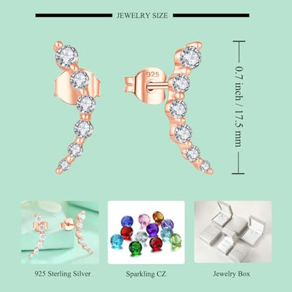 Starchenie 925 Sterling Silver Climber Earring Ear Crawler Stud Earrings for Women - color: Rose Gold