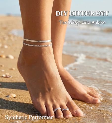CASDAN 13Pcs Silver/Golden Toe Rings and Ankle Bracelets for Women | Layered Anklets Chain,Adjustable Open Tail Toe Ring,Waterproof Cuban Link Chain Anklets Set,Beach Foot Jewelry for Summer - color: Silver,B