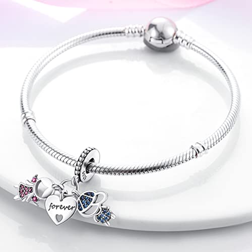925 Sterling Silver Charm for Bracelet Necklace Women Dangle Pendant Beads | Love Faith Mom Ocean travel Butterfly Party Charm Beads Pendants DIY Jewelry Gift - color: Boy with girl love forever