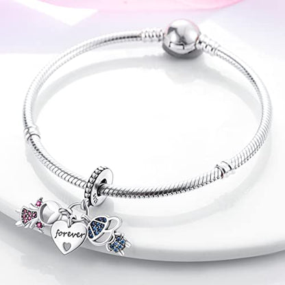 925 Sterling Silver Charm for Bracelet Necklace Women Dangle Pendant Beads | Love Faith Mom Ocean travel Butterfly Party Charm Beads Pendants DIY Jewelry Gift - color: Boy with girl love forever