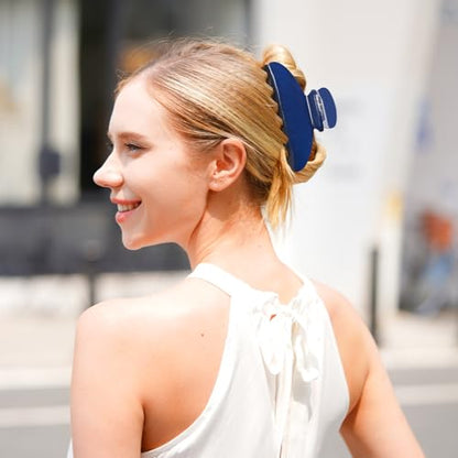 MAORULU Cute Claw Clip for Women – 4.3'' Large Acetate Hair Clips for Thick Thin Curly Long Hair, Durable Hair Clamps Non-slip Jaw Clip, Strong Hold, Stylish French Design (Navy Blue) - color: Navy Blue