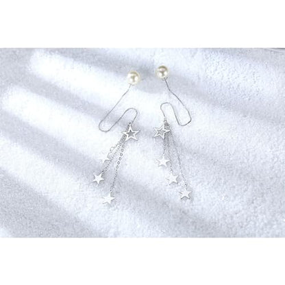 925 Sterling Silver Dangle Earrings with Charms Heart, Water drop, Moon, Star Long Drop Earring for Women Jewelry Gifts Hypoallergenic - color: star pearl-white