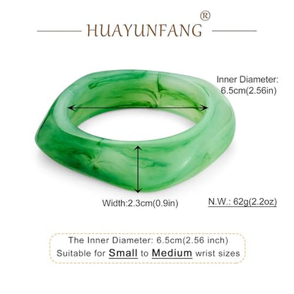 Chunky Acrylic Bangles Bracelets For Women Geometric Acrylic Resin Acetate Mottled Wide Bangle Bracelet Statement Colorful Bangles for Party - color: 03-green bangle