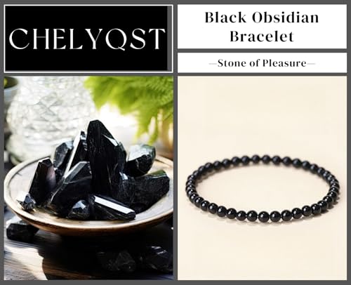 Carnelian Bracelet - Stone of Luck,Stretch Natural Stone Crystal Beads Jewelry Gifts for Women Men Unisex - color: Black Obsidian-Pleasure, size: 4mm