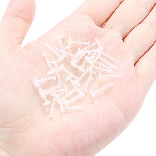 Lcolyoli 30PCS 16G 18G Clear Nose Studs Push Top Piercing Retainers 2mm Flat & Ball Top Bioflex Lip Rings Labret Retainer for Women Men 6-10mm Bar Length - color: Flat Top-30Pcs-16G-3/8"