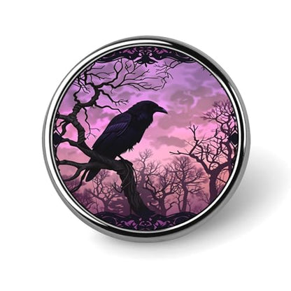 Gothic Raven Flowers Badge Pin Round Badge Metal Button Badges Brooch Lapel Pin for Men Women 1 Inch - color: style-6