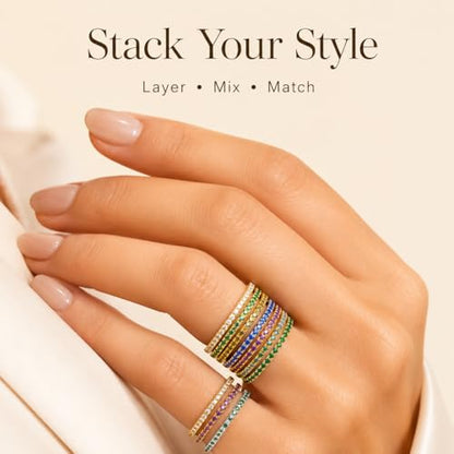 Birthstone Rings For Women, Silver Stackable Cubic Zirconia Stainless Steel Birth Stone Ring To My Daughter/Mom Birthday Unique Gifts Jewelry - color: 01-Gold-January
